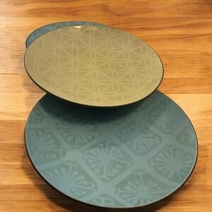 Pier 1 Stoneware GEOMETRIC BLUE & GREEN 8.25" Salad Plates Set 3
